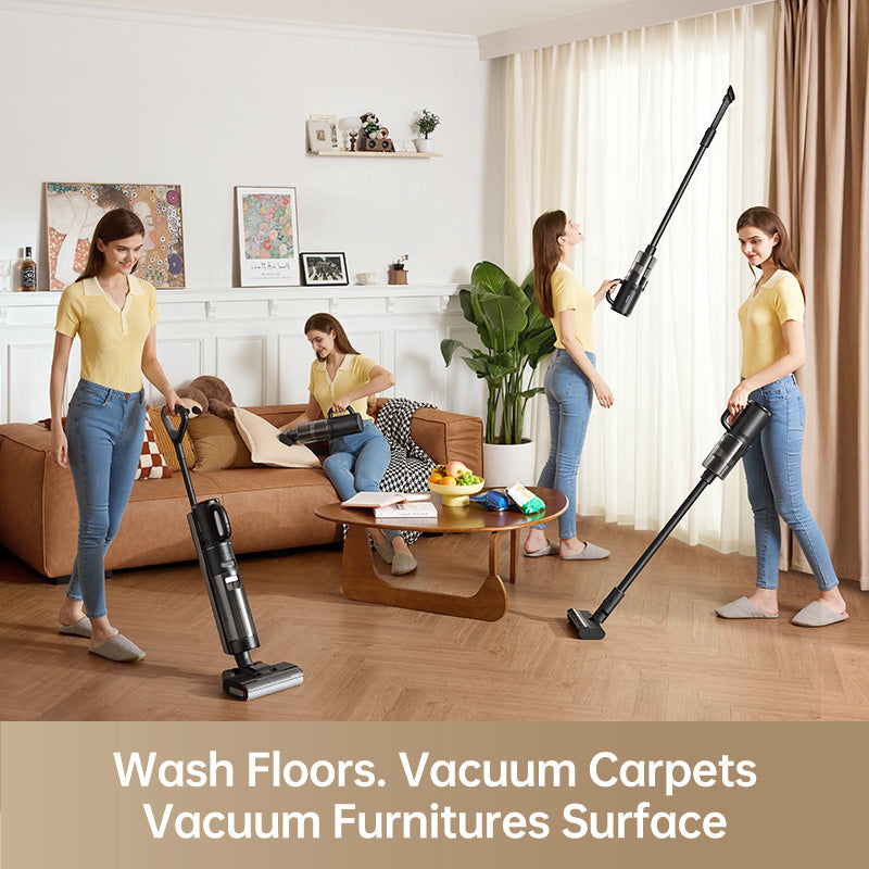 Dreame H12 dual wet and dry vacuum with detachable accessories for versatile cleaning.
