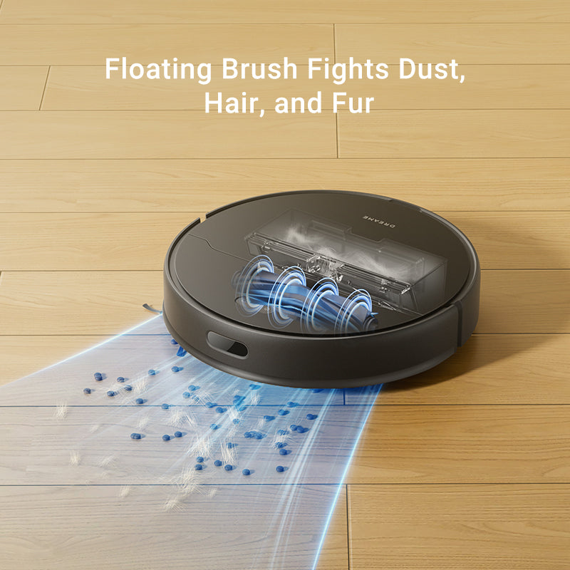 Dreame D9 Max Gen 2 Robot Vacuum with floating brush for effective dust and hair removal.