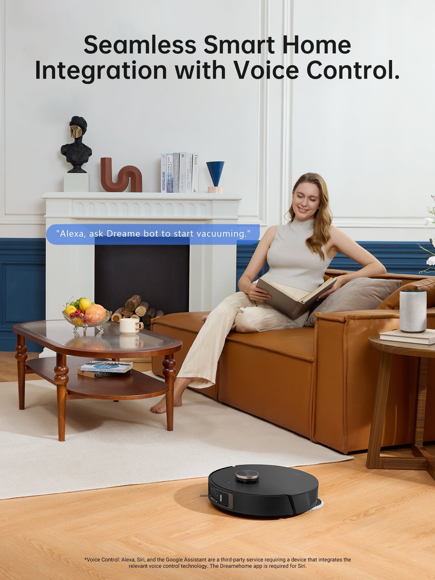 Dreame L20 Ultra Robot Vacuum integrates seamlessly with voice control in a cozy living room.