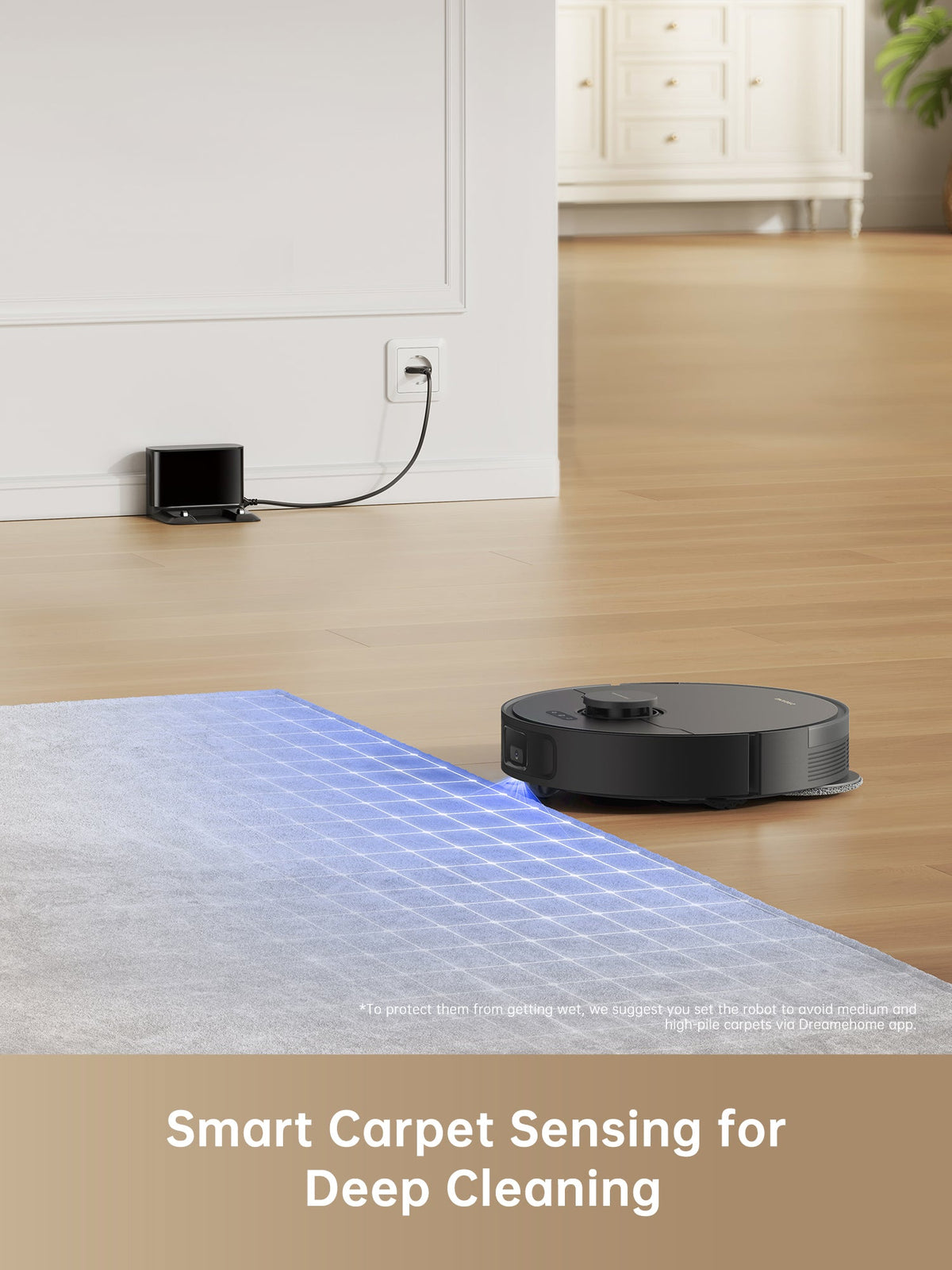 Dreame L10s Pro Gen 2 robot vacuum with smart carpet sensing feature.